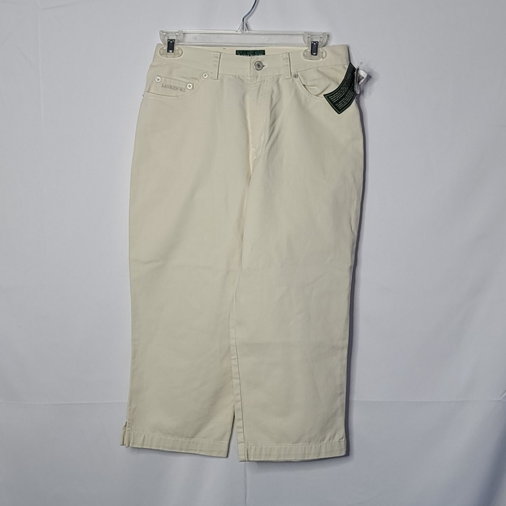 NWT Ralph Lauren wide leg cream capri pants sz 8P